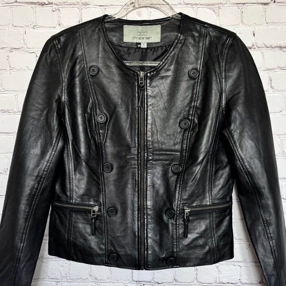 BOD & CHRISTENSEN Ariel Black Long Sleeve Genuine Leather Biker Jacket--M - Picture 13 of 16